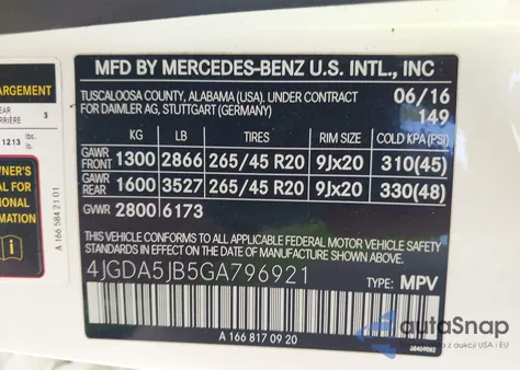 2016 Mercedes-Benz Gle 350 from USA, damaged, VIN 4JGDA5JB5GA796921
